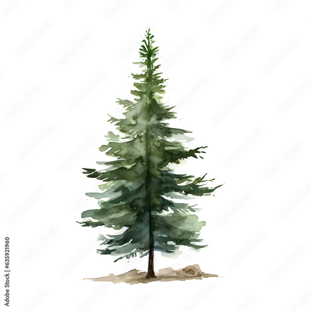 Tree isolated on white background in watercolor style