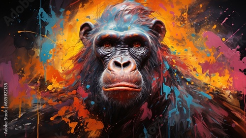  a painting of a monkey with bright colors on it's face. generative ai