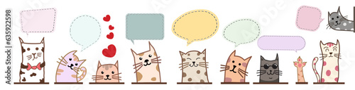 Photo Sweet pet cats cartoon with speech bubble design isolated vector design