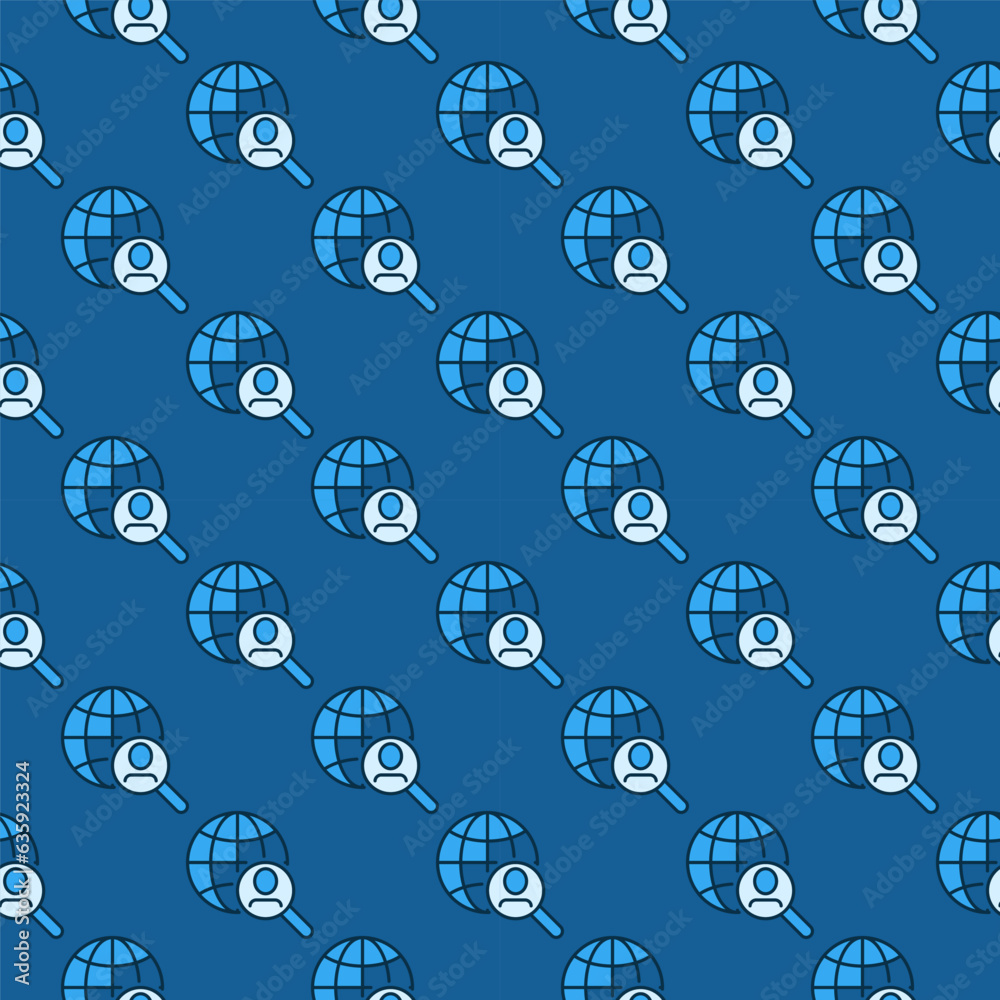 Man in Magnifier with Earth Globe vector People Search concept blue seamless pattern Man in Magnifier with Earth Globe vector People Search concept blue seamless pattern