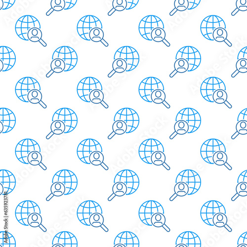 Man in Magnifier and Globe vector Magnifying Glass concept outline seamless pattern
