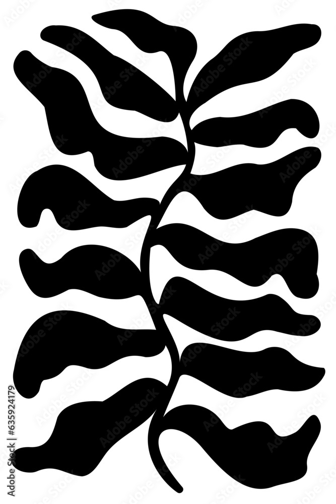 Abstract floral poster. Fashion hand drawn plant in naive Matisse style. Decorative modern botanical wall art. Black and white vector illustration isolated Abstract floral poster. Fashion hand drawn plant in naive Matisse style. Decorative modern botanical wall art. Black and white vector illustration isolated