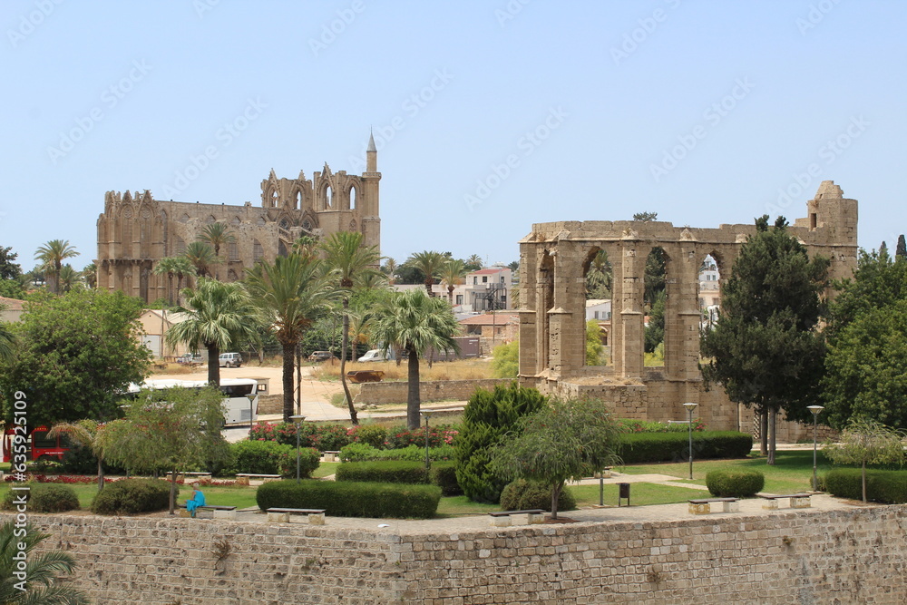 St Nicholas Cathedral and Ruins Of The Church Of St John in Famagusta North Cyprus sunny day