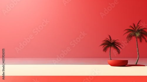  two palm trees in a red bowl on a pink background.  generative ai