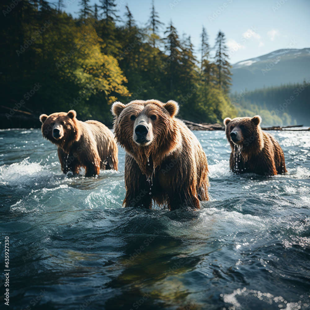 Brown bear stands in a stream, AI generiert Brown bear stands in a stream, AI generiert