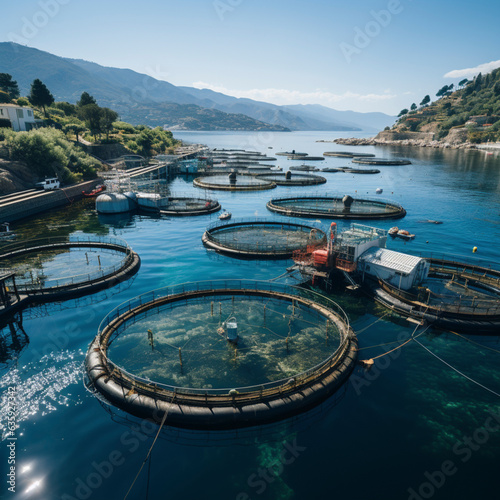 Fish farm in the sea for raising game fish, Ai generiert