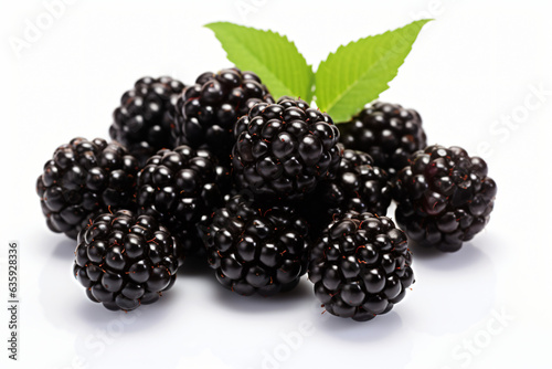 A group of blackberries on a white background