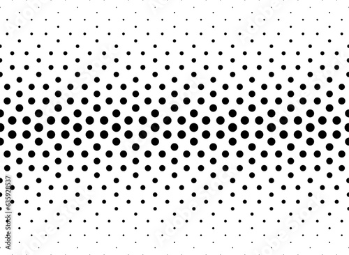 Disappearing seamless halftone vector background. Filled with black circles