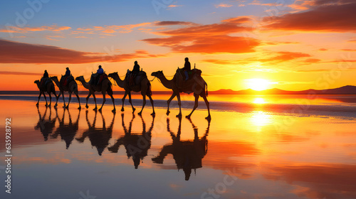 Fotografia Drover and Camels at Sunrise