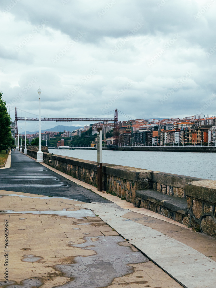 Vizcaya Bridge in portugalete, spain on a cloudy day