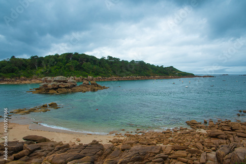 Vue sur l'île Milliau à Trébeurden en Bretagne - France