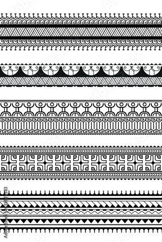 Set of maori polynesian tattoo bracelets border. Tribal sleeve seamless pattern vector. Samoan bracelet tattoo design fore arm or foot.