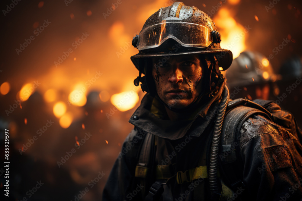Fire fighter working at dangerous area background. Generative ai. Fire fighter working at dangerous area background. Generative ai.
