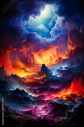 Image of colorful sky with mountains in the background.