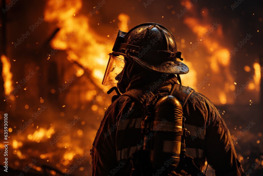 Fire fighter working at dangerous area background. Generative ai. Fire fighter working at dangerous area background. Generative ai.