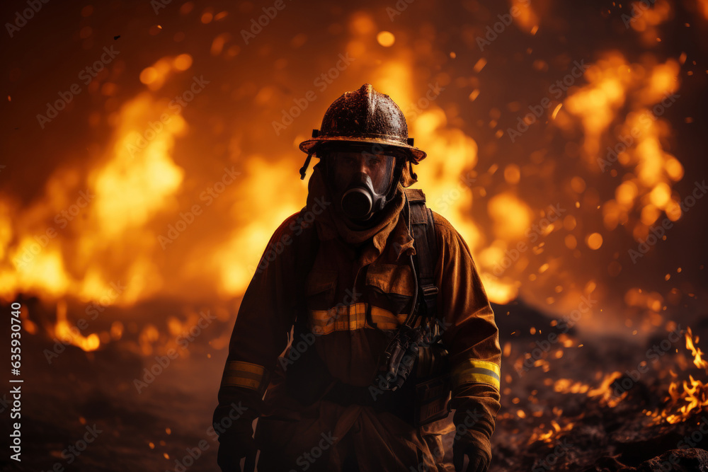 Fire fighter working at dangerous area background. Generative ai. Fire fighter working at dangerous area background. Generative ai.