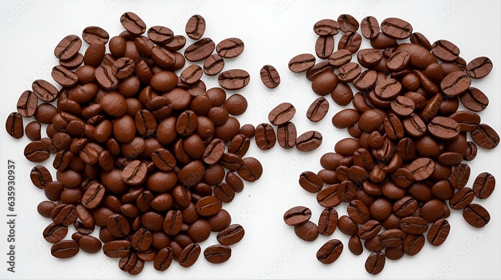 Set of roasted coffee beans isolated on white background with copy space. and coffee beans on a white background. Generative AI illustration Set of roasted coffee beans isolated on white background with copy space. and coffee beans on a white background. Generative AI illustration