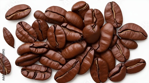 Set of roasted coffee beans isolated on white background with copy space. and coffee beans on a white background. Generative AI illustration