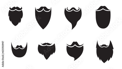 Santa Claus icons set, moustache and beards. Christmas elements. Vector