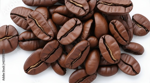 Set of roasted coffee beans isolated on white background with copy space. and coffee beans on a white background. Generative AI illustration