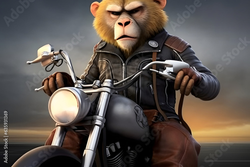 Monkey in biker style Made with Generative AI © Dicky