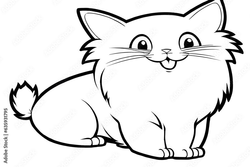 Cat, kitty princess, simple thick lines kids or children cartoon coloring book pages. Clean drawing can be vectorized to illustration easily, generative ai, generative, ai