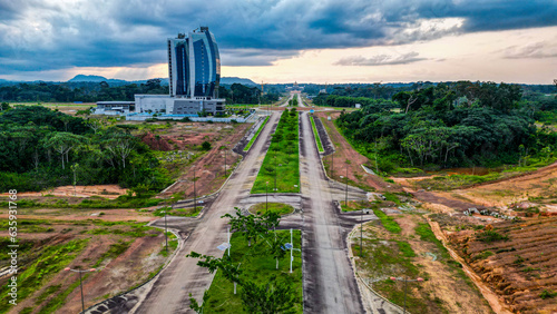 Aerial of the future capital Ciudad de la Paz, Rio Muni, Equatorial Guinea, Africa