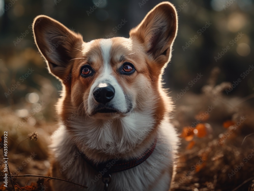 Corgi dog close up portrait 