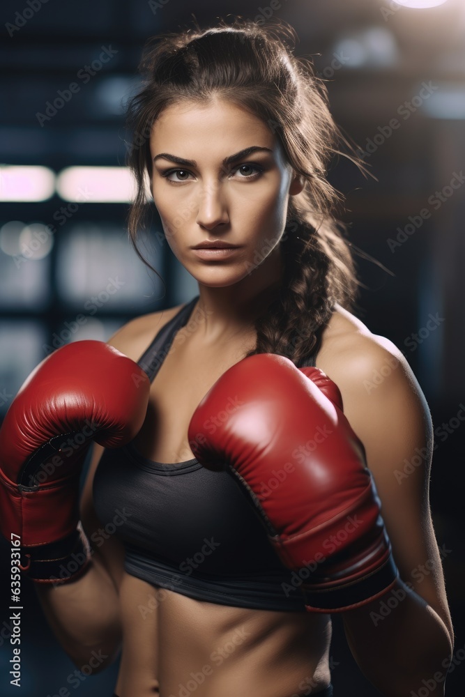 Boxer woman posing with boxing gloves