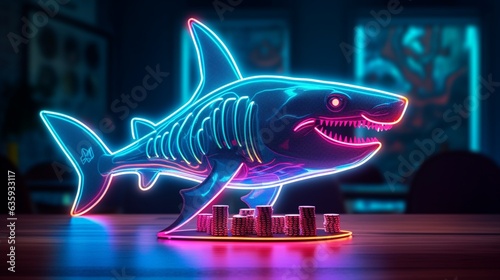 poker shark player neon.Generative AI © shuvodesign