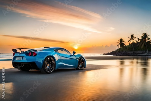 A sports car parked on beach side generated by AI tool © Muhammad