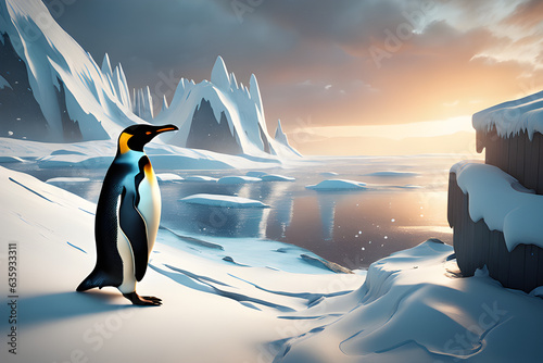 Penguins Living in the Shining Winter Kingdom.Generative AI