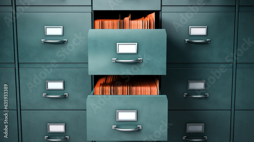 Billede på lærred File cabinet, office archive storage with drawers for documents, paper data, library or registry cards