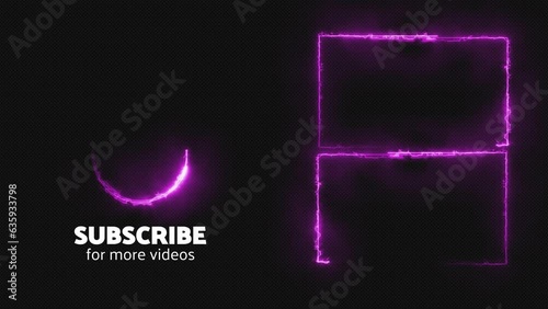 Futuristic neon subscribe animation with glowing purple elements on dark background. Thank you for watching. Deal for multimedia or promotional designs.