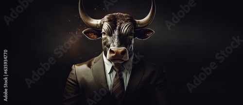 face of a bull in suit and tie