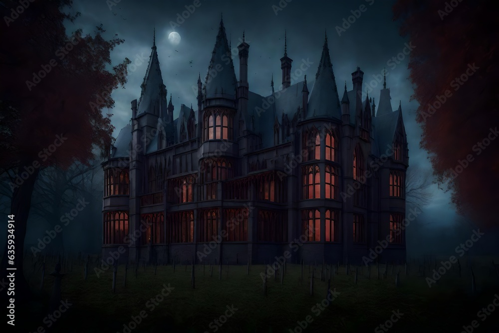 A gothic Victorian vampire Manor Castle - AI Generative