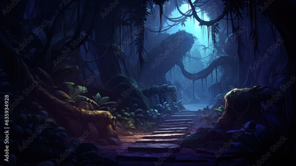 Futuristic wilderness at night, where bioluminescent plants and neon creatures thrive in an electrifying ecosystem