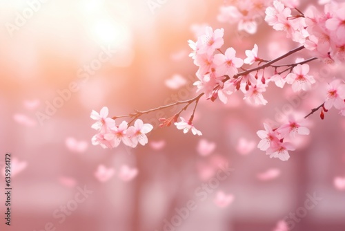 Pink blossom on soft background with copy space Generative AI