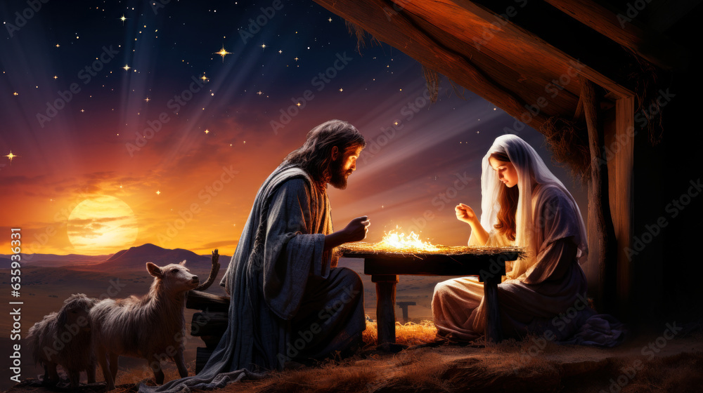 The Nativity: A Scene of Hope and Joy: A painting of the Nativity of Jesus, a reminder of the 
