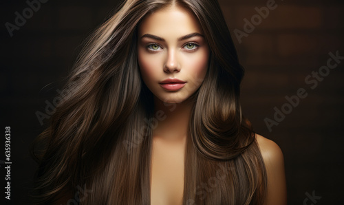 Keratin Treatment for Long Brown Hair  A young woman with long brown hair  undergoing a keratin treatment to make her hair smoother and shinier.