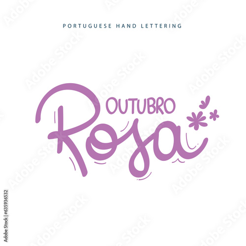 Lettering portuguese brasilian october pink with ornaments hand drawn