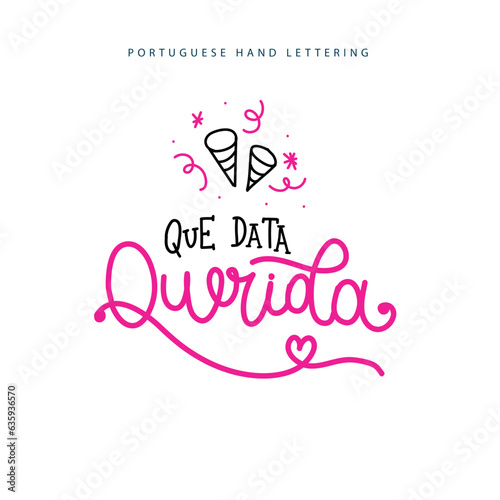 Lettering portuguese brasilian happy birthday with ornaments hand drawn 
