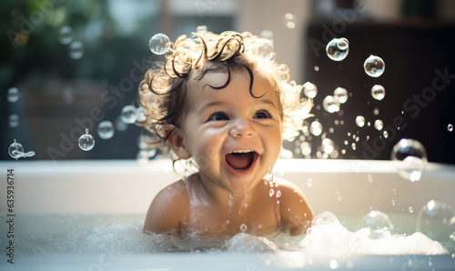 Laughing Baby in Bath Tub: Cherishing Bath Time Joy