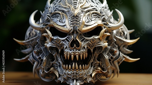 Skull of a silver demon screams .
