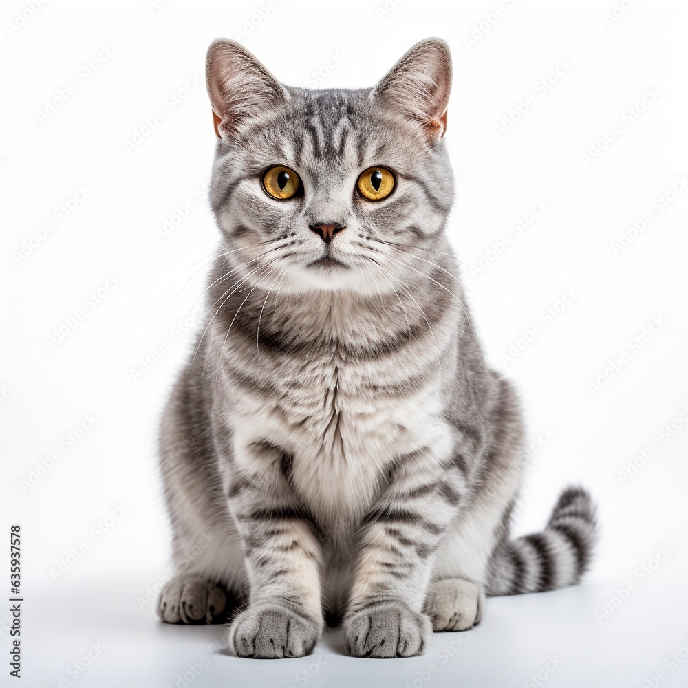 English short hair cat isolated sits and watched on white English short hair cat isolated sits and watched on white