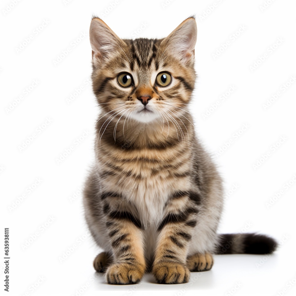 Obraz premium Cute orange tebby kitten sits isolated on white
