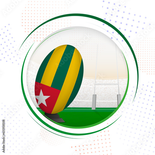Flag of Togo on rugby ball. Round rugby icon with flag of Togo.