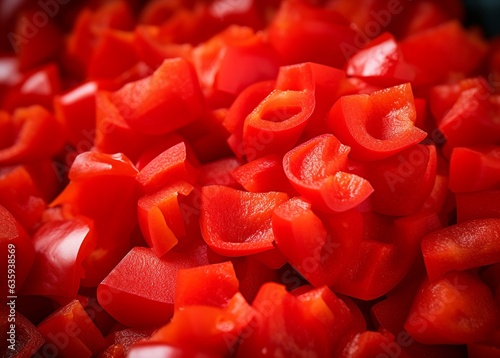 red sweet pepper cuts on wood