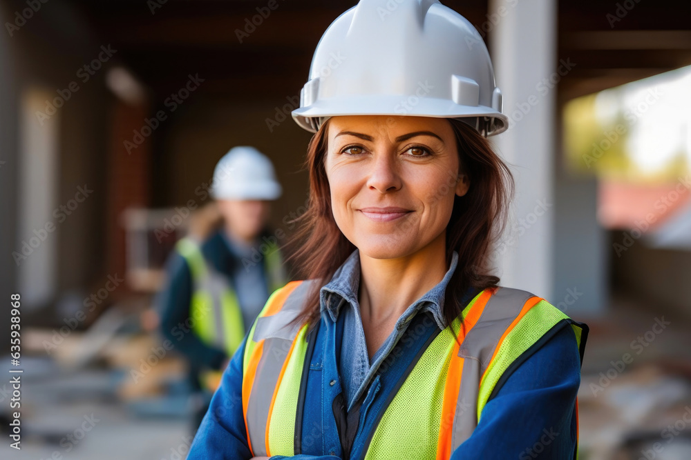 Experienced Female Construction Worker with a Confident Smirk Experienced Female Construction Worker with a Confident Smirk