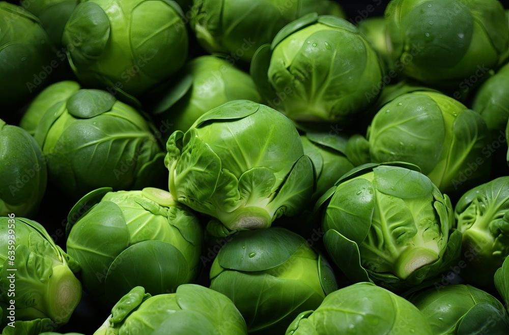 Fresh green russels sprouts background - obrazy, fototapety, plakaty 